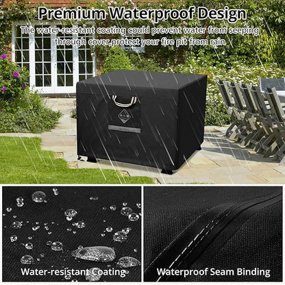 QH.HOME Fire Pit Cover Square, 28 inch Firepit Covers,Heavy Duty Fabric 100% Waterproof, Fits Outdoor for 25inch,27 inch,28 inch Square, Fireplace Cover,Gas Fire Pit Cover (28”L x 28”W x 24”H,Black)