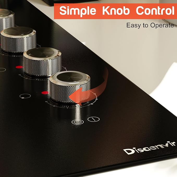 Electric Cooktop 30 Inch Knob Control, 6700W 240V Hard Wired | 4 Burner 30 Inches Glass Electric Stove Top Built-in, Dual & Expanded Ring, 9 Power Heating Levels, 220V No Plug