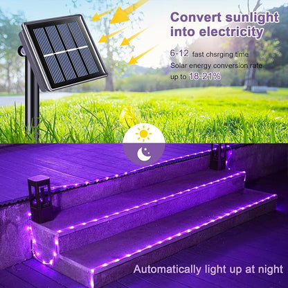 JMEXSUSS 200 LED Purple Solar Halloween Lights | 66 ft Rope Lights Outdoor Waterproof, PVC Tube Purple Christmas String Lights for Party Tree Fence Christmas