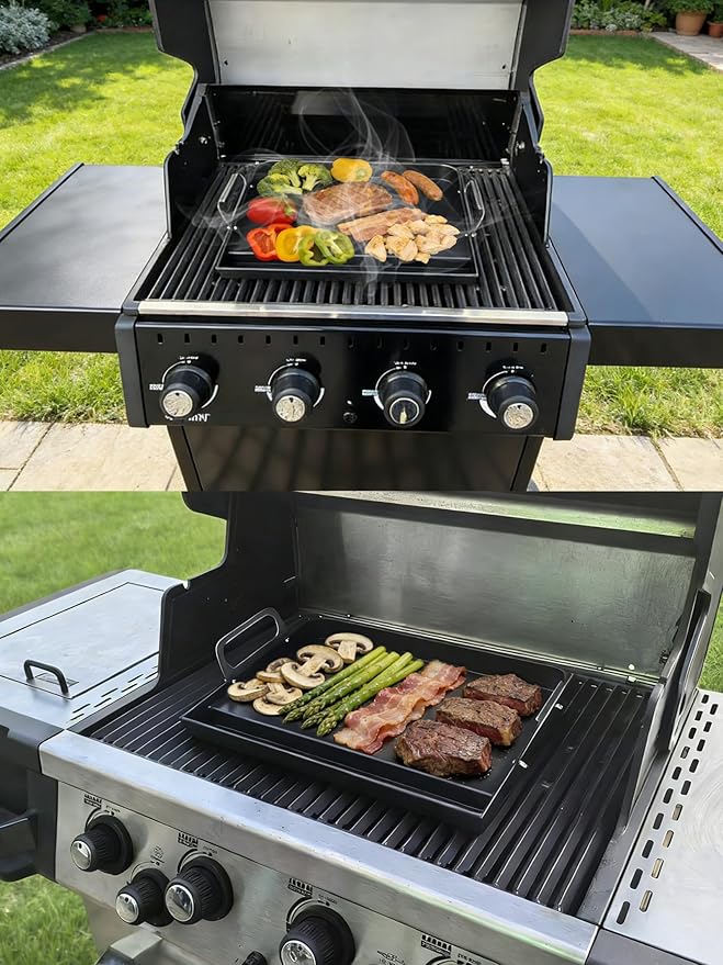 2026 Advanced Portable Steel Griddle, Griddle for Gas Grill, Non-Stick Coating, Universal Flat Top for Gas Grill/Stove/Oven/Campfire, Ergonomic Handle & Easy Clean for Outdoor BBQ & Camping, 23"x16"
