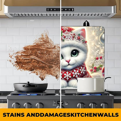 Christmas Stove Top Cover Snowman Stove Top Cover for Home Decoration Kitchen Pad Non-Stick Washable Cooktop Covers Countertop Protector Keep Stove Clean 28"x20" (Cat)