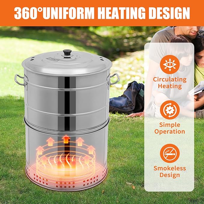 Large Portable Charcoal Grill, Stainless Steel BBQ Grill Barrel, Portable Barbecue Grill Smokeless Charcoal Grill with 50 Skewers for Camping, Picnics, Beaches, Traveling, Party