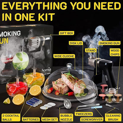 Cocktail Smoker Kit - Whiskey Smoker Kit - Smoke Infuser Birner PRO - Premium Kit, 13 PCS, with Accessories and Wood Chips - Cold Smoke for Food and Drinks - Gift for Men