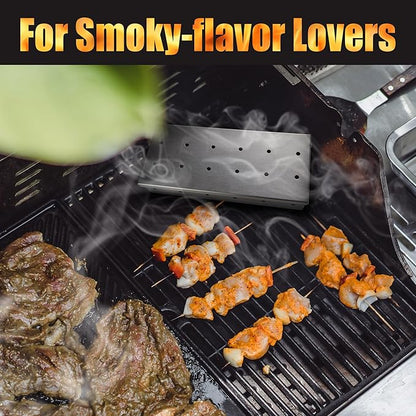 GRILLART Grill Smoker Box for Gas Grilling & All Grills, Thicker Stainless Steel Wood Chip Smoker Boxes Heavy Duty, Smoking Box Grill Accessories for Outdoor Grill, Grilling Gifts for Men