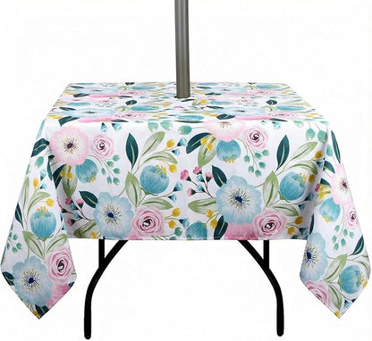 EHouseHome Outdoor Indoor 60inch SquareTablecloth with Umbrella Hole and Zipper, Waterproof Zippered Patio Table Cloths, Spring/Summer Table Covers for Backyard Circular Table/BBQs/Picnic