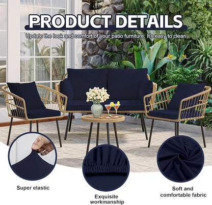8Pcs Patio Cushion Covers, Outdoor Stretch Cushion Covers, Washable | Stretch Fit, Replacement, Washable and Reusable Furniture Protectors, Fits most patio furniture cushion covers, Cover Only