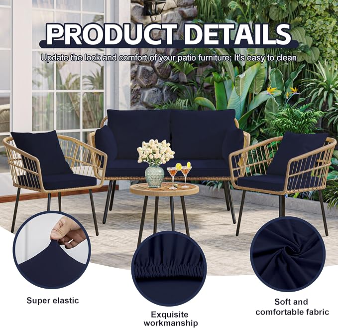 12Pcs Patio Cushion Covers, Outdoor Stretch Cushion Covers, Washable | Stretch Fit, Replacement, Washable and Reusable Furniture Protectors, Fits most patio furniture cushion covers, Cover Only
