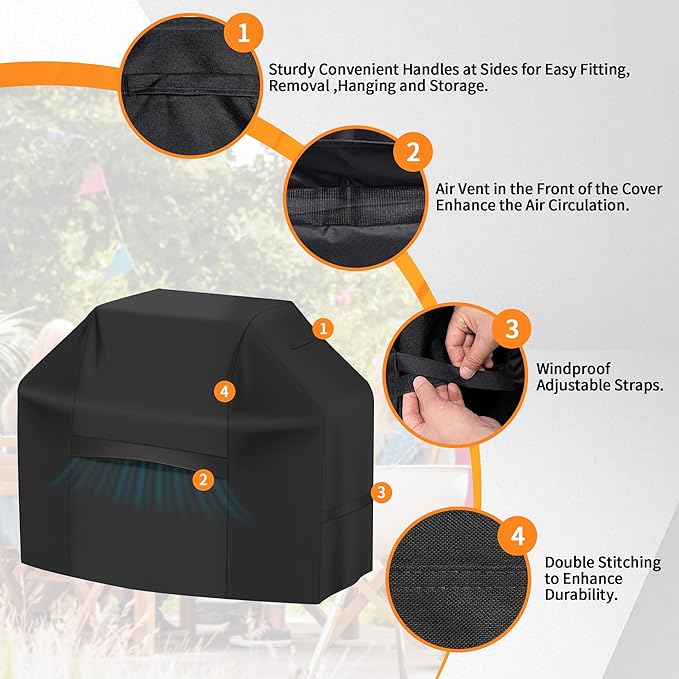 iCOVER Grill Cover 58 inch, BBQ Grill Cover for Outdoor Grill, 600D Heavy-Duty Waterproof Gas Grill Cover, Barbecue Cover for Weber, Charbroil, Brinkmann, Nexgrill and More, Black