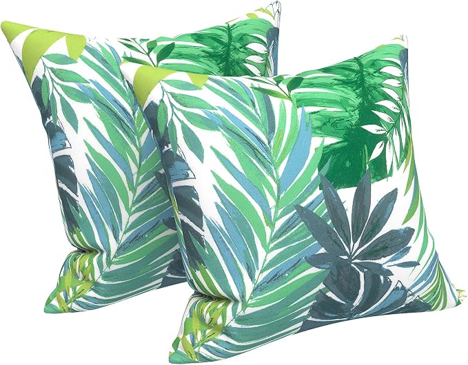 LVTXIII 2 Pack Outdoor Pillow Covers ONLY 18x18 Inch, Water-Repellent Square Decorative Cushion Covers for Patio Furniture, Garden, Sofa, Islamorada Blue Green