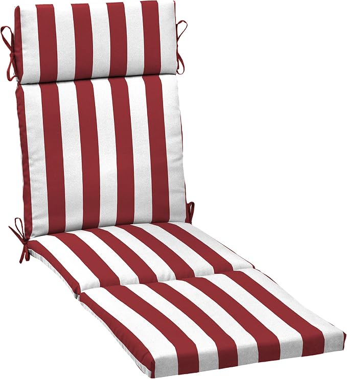 Arden Outdoor Chaise Cushion, 21 in x 72 in, Weather-Proof, Rain-Proof, Fade Resistant Patio Cushion for Chaise Lounger Ruby Red Cabana Stripe | Lounge Cushion, Weather-Proof, Rain-Proof, Fade Resistant for Chaise Lounger, Mold and Mildew Resistant