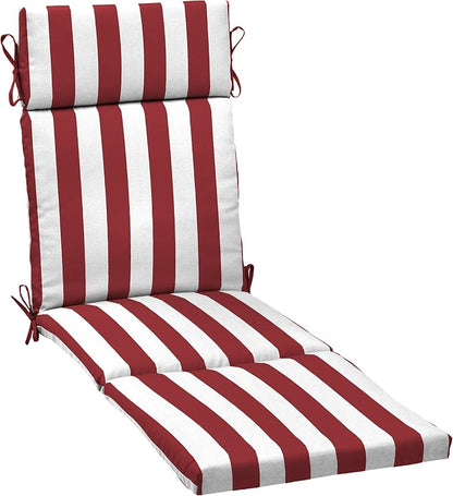 Arden Outdoor Chaise Cushion, 21 in x 72 in, Weather-Proof, Rain-Proof, Fade Resistant Patio Cushion for Chaise Lounger Ruby Red Cabana Stripe | Lounge Cushion, Weather-Proof, Rain-Proof, Fade Resistant for Chaise Lounger, Mold and Mildew Resistant