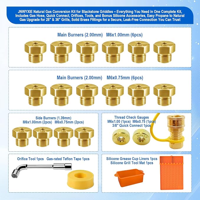 5249 Natural Gas Conversion Kit for Blackstone Grill 28" 36" Griddle,for Blackstone Natural Gas Conversion Kit w/10 FT Natural Gas Hose,Silicone Grill Tool Mat,Grease Cup Liner,3/8" Quick Connect Etc.