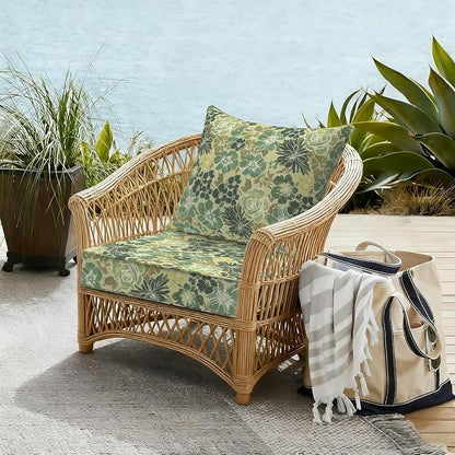 DYTXIII Outdoor Deep Seat Cushion Set, Water Repellent 22"x22" Patio Thick Cushions Replacement with Seat & Back Pillow for Patio Sofa, Wicker Chair, Couch - Green Rose