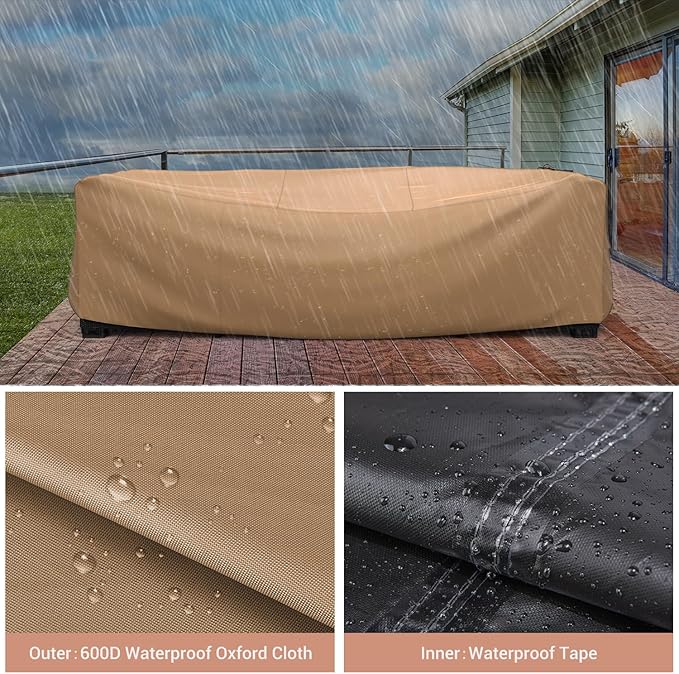 Mrrihand Heavy Duty Patio Furniture Covers, Outdoor Furniture Covers Waterproof Sectional Sofa Set , Patio Table and Chair Set Cover 118"L×57"W×28"H,Brown