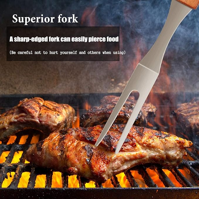 IMAGE Wooded BBQ Accessories Grilling Tools,Stainless Steel BBQ Tools Grill Tools Set for Cooking, Backyard Barbecue & Outdoor Camping Gift for Man Dad Women Barbecue Enthusiasts Set of 4