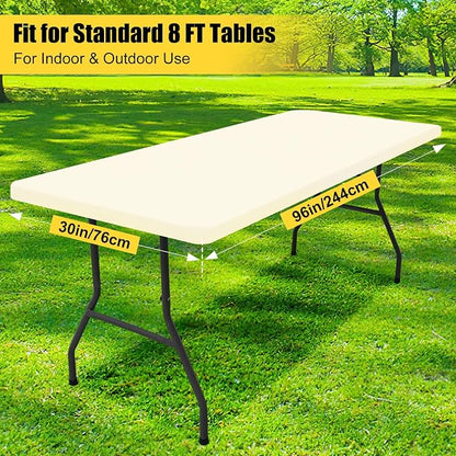 Smiry Rectangle Picnic Table Cloth, Waterproof Elastic Fitted Tablecloths for 8 Foot Tables, Washable Polyester Table Cover for Camping, Indoor and Outdoor (Beige, 30"x96")