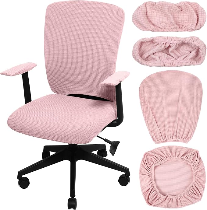 Tallew 4 Pcs Office Chair Covers Stretchable Armrest Seat,XL,Pale Pink | Universal Fit Office Desk Chairs, Protective Seat Backrest Slipcovers, Stretchable Prevent Wear, Easy Install for Rotating