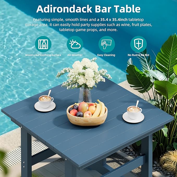 Shintenchi 5 Pieces Outdoor Dining Set,HDPE Outdoor Table and Chairs Set for 4,All Weather Patio Furniture Sets,Modern Wooden Textured Dining Sets for Backyard,Garden,Blue