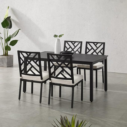 Crosley Furniture Locke 5-Piece Outdoor Dining Set for 4, Patio Table and Chairs for Backyard, Deck, Matte Black with Creme Cushions