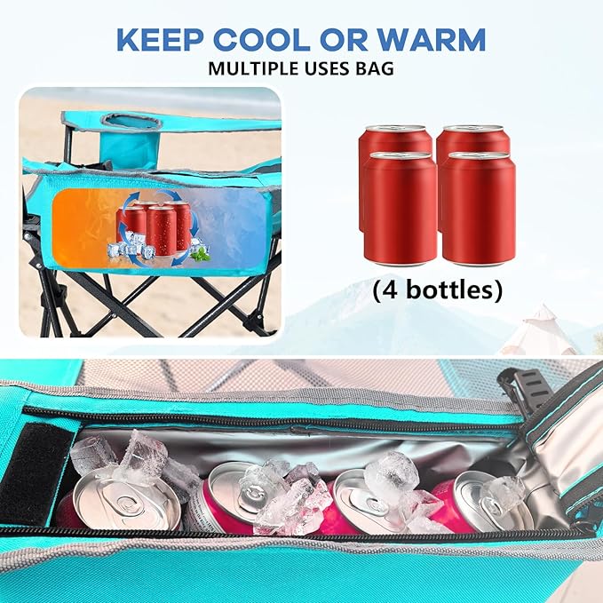 2-Pack Reclining Camping Chair 4 Position with Foot Rest Comfortable for Adults 265Ibs Folding Lounger Mesh Beach Chair with Cooler Bag and Cup Holder for Outdoor Patio