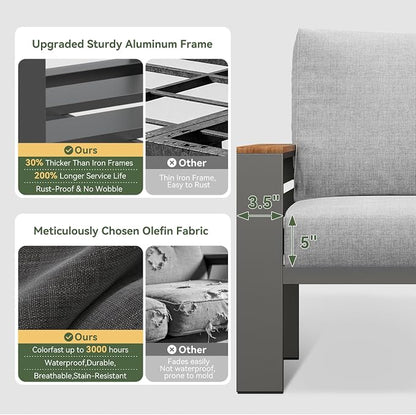 Aoxun Patio Furniture Set, 7 Piece Aluminum Patio Sets with 5" Thicken & Washable Cushion, Waterproof Outdoor Furniture with Coffee Table, Outdoor Couch Sectional for Backyard, Porch and Garden