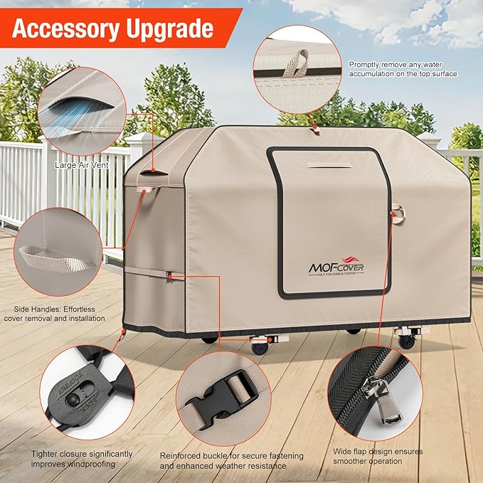 Exclusive Foldable 82 inch Grill Cover, 600D Heavy Duty XXL Outdoor BBQ Cover for 6 Burners Grill Weber Nexgrill CharBroil Monument, Khaki