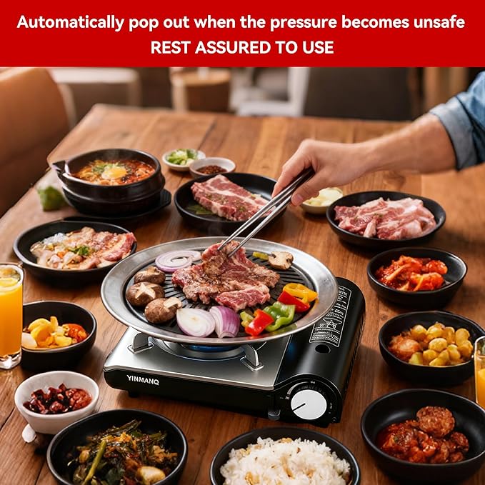 Detachable Grill Pan & Butane Stove Combo with Safety Auto-Eject | Portable Suitcase Design for Camping, Tailgating, Picnics, Indoor/Outdoor Cooking & Hot Pot