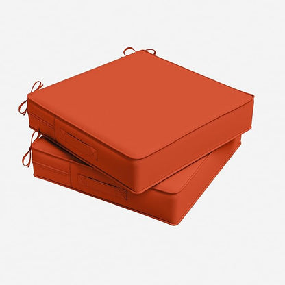Outdoor Chair Cushion 19 x 19 x 4 Inches Patio Furniture Outdoor Waterproof Seat Cushion, Patio Chair Cushion with Handles and Ties, Square Dining Chair Cushion Set of 2, Orange