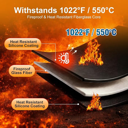 LETITIN Under Grill Mat for Outdoor Grill & Fire Pit, Black, Fireproof & Heat Resistant Fiberglass, Waterproof, Oil-Proof (24x31 Inch)