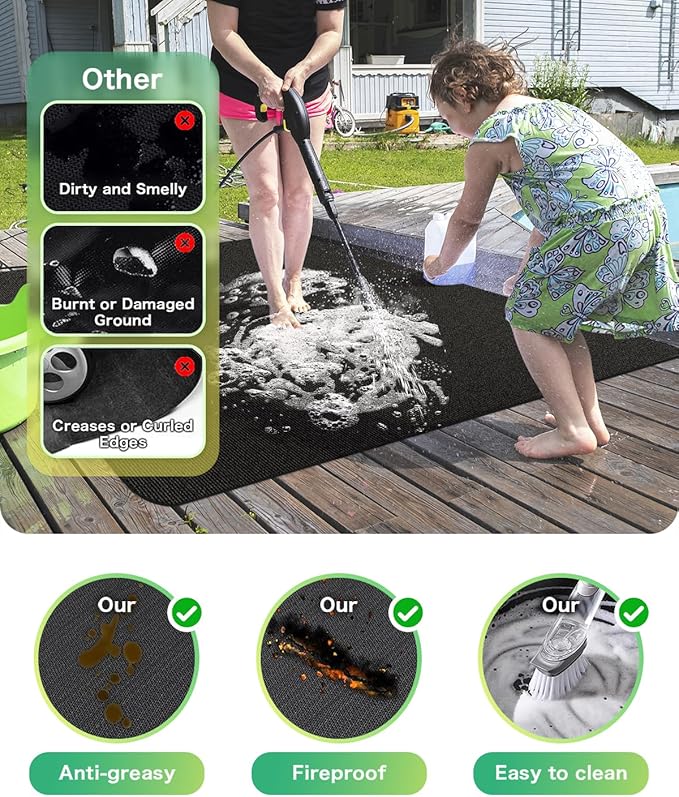 TAOMAND Large 76 x 52 inches Under Grill Mats for Outdoor Grill | Double-Sided Fireproof | Waterproof | Oil-Proof | Easy to Clean | Indoor Fireplace/Fire Pit Mat | Quality BBQ Mat for Deck Patio Lawn
