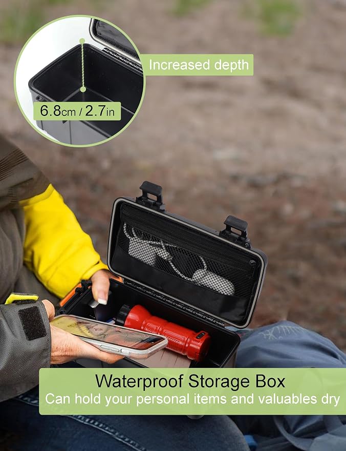 Waterproof Kayak Dry Box - Floating ABS Storage Case with Stainless Steel Hinge & Mesh Pocket - Airtight Floating Waterproof Case Box for Phones, Keys & Boating Gear - 8.8" x 4" x 3.5"