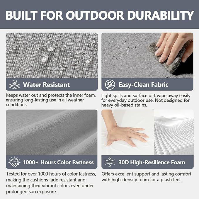 Goodgoods 18.5 x 18.5 Outdoor Chair Cushions Set of 4, Fade-Resistant & Water-Resistant Patio Seat Cushion Pads with Ties, 30D High-Resilience Foam for Dining Room Kitchen Chairs, Stone Gray