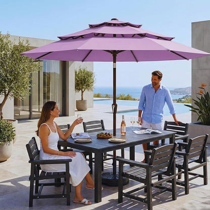 10ft 3 Tier Patio Umbrella, Outdoor Market Table Umbrella with UPF 50+ Vented Canopy, 8 Sturdy Ribs, Easy Push Button Tilt and Crank, Windproof for Deck, Pool, Backyard and Garden