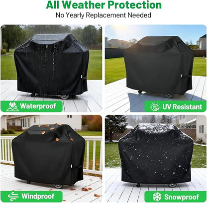 Grill Cover 55 Inch, Heavy Duty Waterproof BBQ Grill Cover for Outdoor Grill, Barbecue Gas Grill Cover with Windproof Straps & Handles, Fits for Weber, Char-Broil, Nexgrill, Black