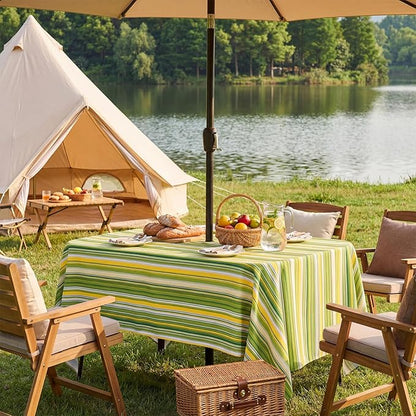 Poise3EHome Outdoor Tablecloth Rectangle with Umbrella Hole, Waterproof Tablecloth for Spring Picnic Camping Party Patio Table,Green Stripe (60X104 Zipper)