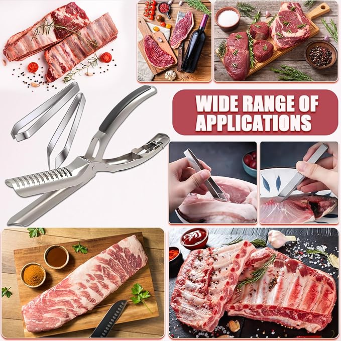 2Pcs Rib Membrane Removal Tools, Rib Prep Tool, Stainless Steel BBQ Rib Skinner with 2Pcs Tweezers Pliers and Gloves, for Easy Rib Skinner, Kitchen Gadgets for Barbecue Enthusiasts & Chefs