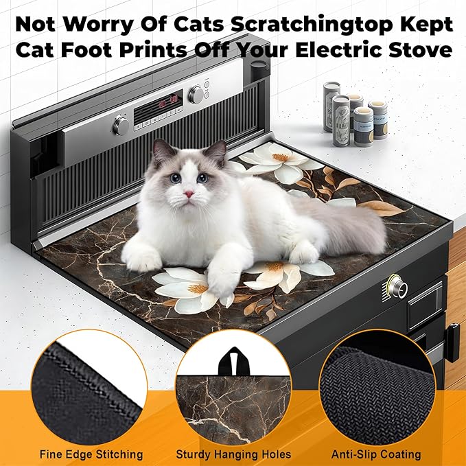 Heat-Resistant Glass Stove Top Cover with Anti-Slip Rubber Coating – Electric Stove Protector, Scratch-Resistant, Counter Space Decor Mat (Magnolia, 28.5"L x 20.5"W)