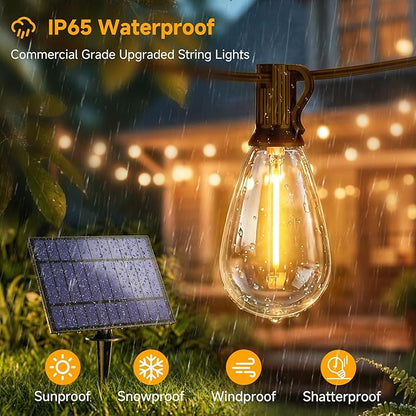 25FT Solar String Lights with Remote, 3 Lighting Mode Outdoor Waterproof Dimmable Patio Lights String with 10+1 Shatterproof S11 LED Bulbs for Backyard-Brown