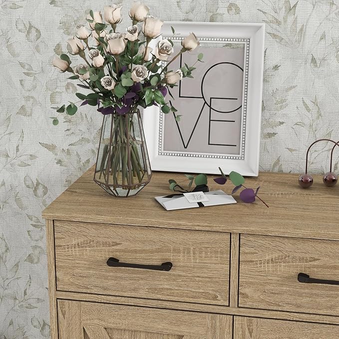 Panana Sideboard 2 Drawers 2 Doors Entryway Storage Cabinet Living Room Organizer Farmhouse Style Wooden Kitchen Cupboard (Nature)