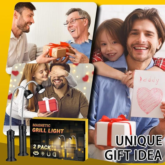 BBQ Grill Light, Fathers Day Dad Gifts for Men, Barbecue Grilling Accessories for Outdoor Grill with Flexible Neck, Magnetic Base, Christmas Stocking Stuffers Birthday, 2 Pack-Batteries Included