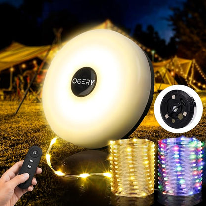Camping String Lights with Rmote, 4 in 1 Quick Storage 32.8FT 8 Mode | Rechargeable Fairy Tent Lights String, Portable Lantern LED Lamp for Outdoor Indoor Patio Yard Decor Camping Essentials