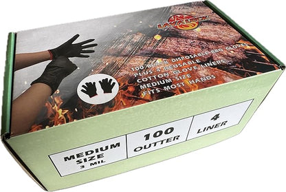 LavaLock Disposable Nitrile BBQ Gloves with Cotton Liners for Outdoor Cooking Grilling Smokers and Barbecue Competition (Medium 100 Count Black)
