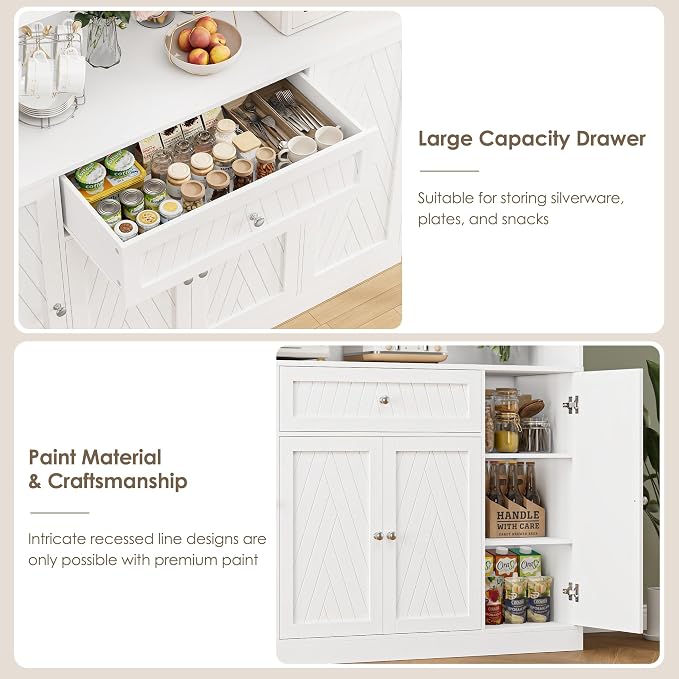 BOTLOG 72" Tall Kitchen Pantry Cabinet 15.7" D x 55.1" W x 72" H | Large Kitchen Hutch with Microwave Countertop, Coffee Bar Station with Drawer & Doors for Dining Room