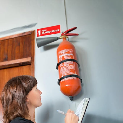 Fire Extinguisher Sticker for Business - Office, Commercial, Landlord (Short Term Rental) - High Visibility Fire Extinguisher Sign for Safety and Compliance. Size 6" x 2", 20 Labels