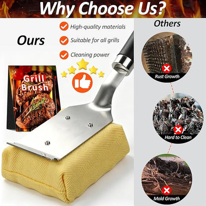 TNTOR Grill Brush Bristle Free with Scraper, 2 Removable BBQ Clearning Brush Head and 18" Handle BBQ Grill Brush for Outdoor Grill, Grill Tools for Grill/Smoker/Gas/Charcoal, Grill Gifts for Dads