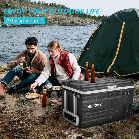 EUHOMY 12 Volt Car Refrigerator, 80 Quart(75L) Electric Cooler 0℉~68℉, Car fridge 12/24V DC & 110-240V AC Portable Refrigerator with Wheels, 12V Fridge for Camping, Trip, Truck, Home, Boating