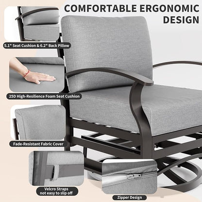 ALAUML Aluminum Outdoor Swivel Chairs High-Back Metal Swivel Rocking Chairs for Patios, Porches, Backyards, and Gardens—Grey