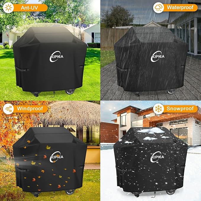 Kipiea 600D Heavy Duty Gas Grill Cover for Weber Spirit 2-Burner Grills, Including Spirit II E-210, 48-Inch Waterproof BBQ Cover with Windproof Buckles, UV Resistant, No Tear, No Fading
