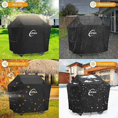 Kipiea 600D Heavy Duty Gas Grill Cover for Weber Genesis II 600 Series & Summit FS38 / FS38X Grills, 72-Inch Waterproof BBQ Cover with Windproof Buckles, UV Resistant, No Tear, No Fading