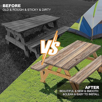 Picnic Table Cover with Bench Covers Camping Essentials Farmhouse Waterproof Windproof Wood Grain Camping Tablecloth Fitted Tablecloth Cover with Elastic Edge for Indoor & Outdoor 3 PCS 30x96 Inch
